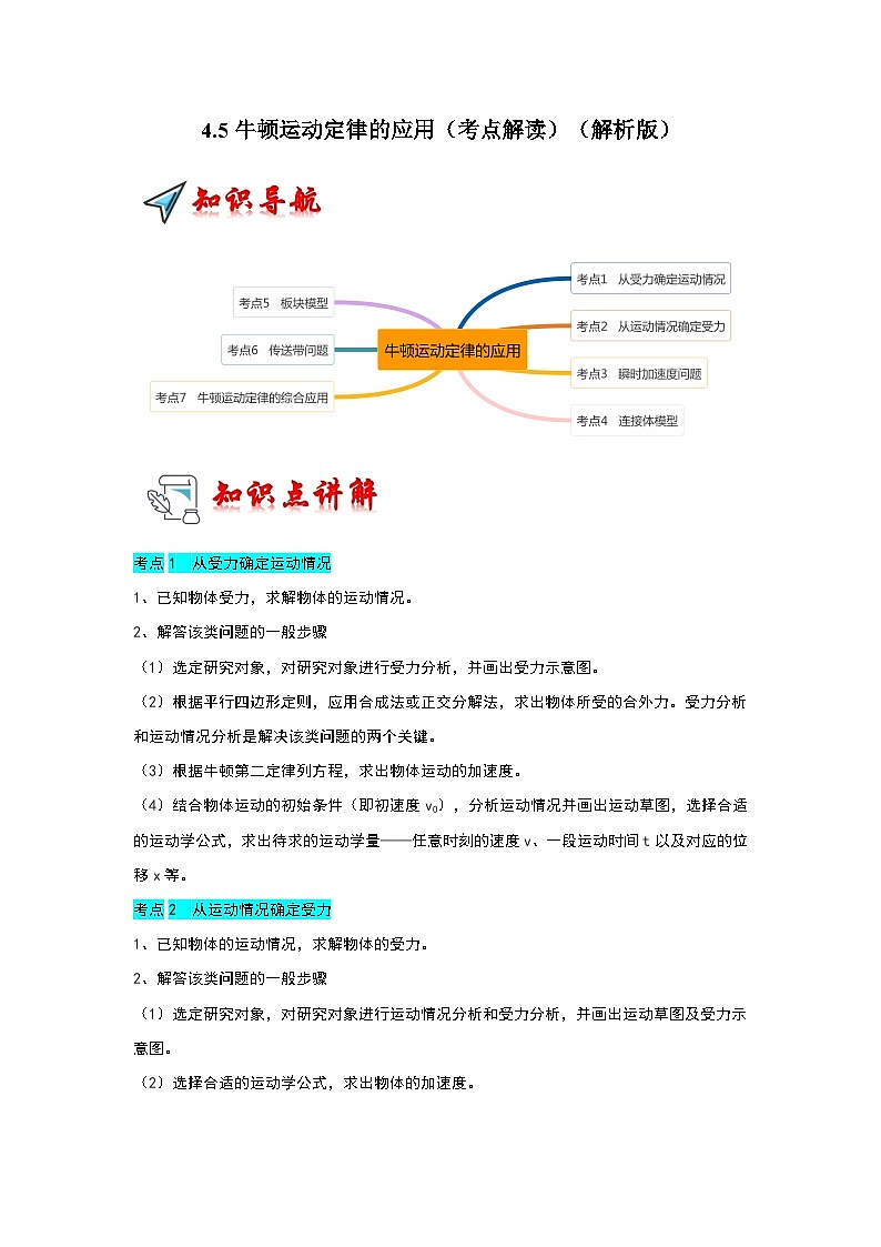 4.5牛顿运动定律的应用（考点解读）-2024-2025学年高中物理同步高频考点专题训练（人教版必修第一册）01