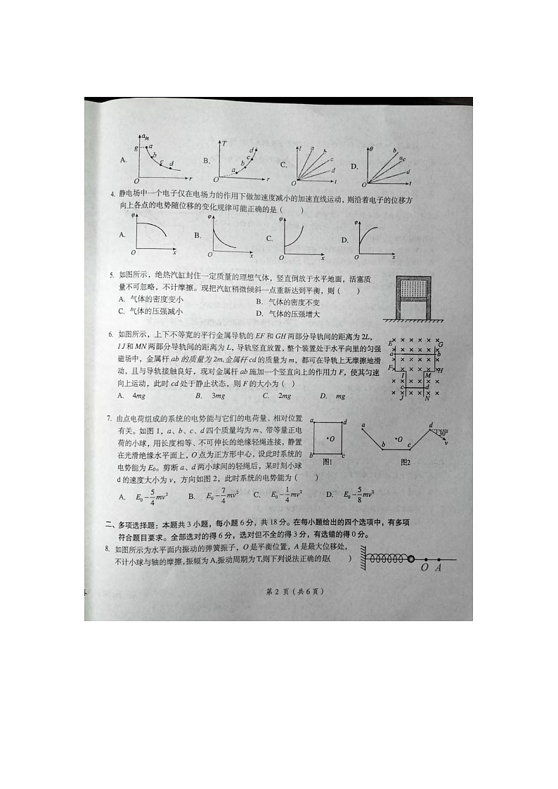 江西省鹰潭市2024届高三第一次模拟考试物理试卷第2页