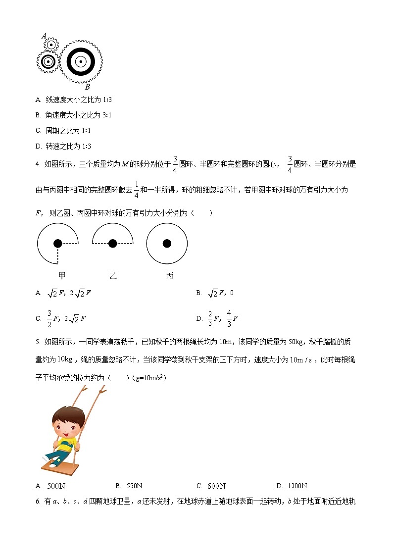 江苏省扬州中学教育集团树人学校2023-2024学年高一下学期3月月考物理试题（原卷版+解析版）02