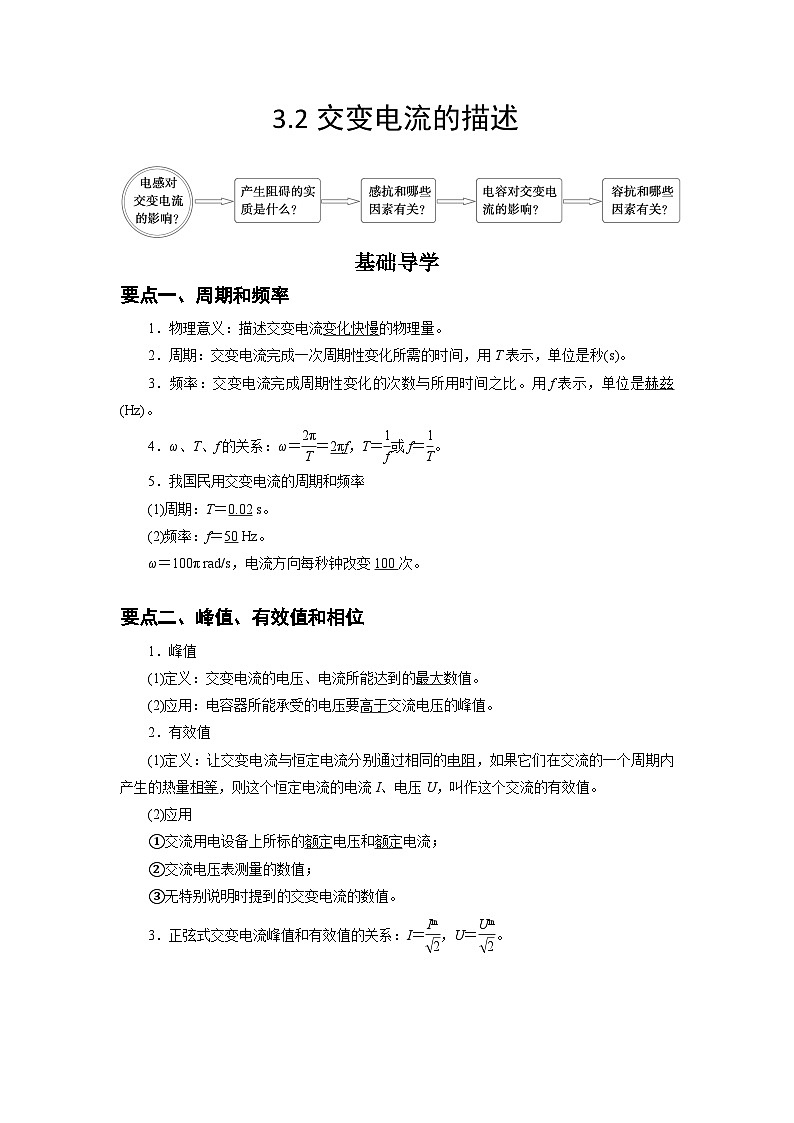人教版选择性必修第二册高二物理同步精品讲义3.2交变电流的描述(原卷版+解析)01
