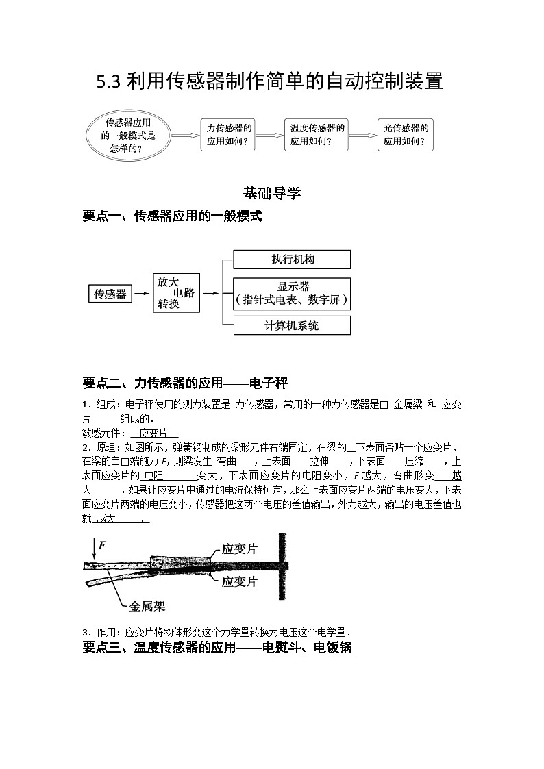 人教版选择性必修第二册高二物理同步精品讲义5.3利用传感器制作简单的自动控制装置(原卷版+解析)01