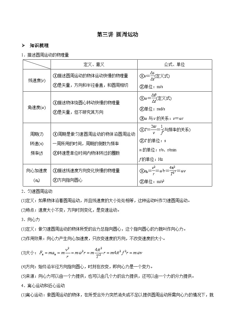 高三物理一轮复习精讲精练第三讲圆周运动(原卷版+解析)第1页