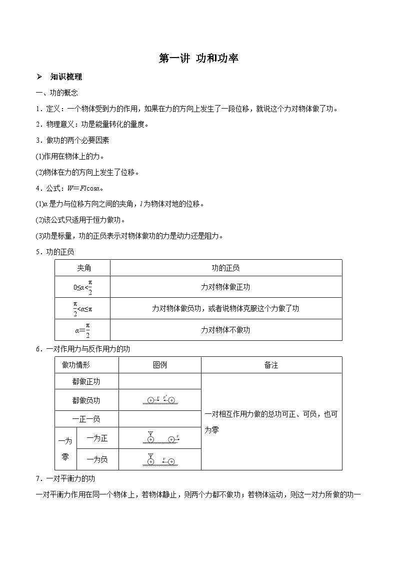 高三物理一轮复习精讲精练第一讲功和功率(原卷版+解析)第1页