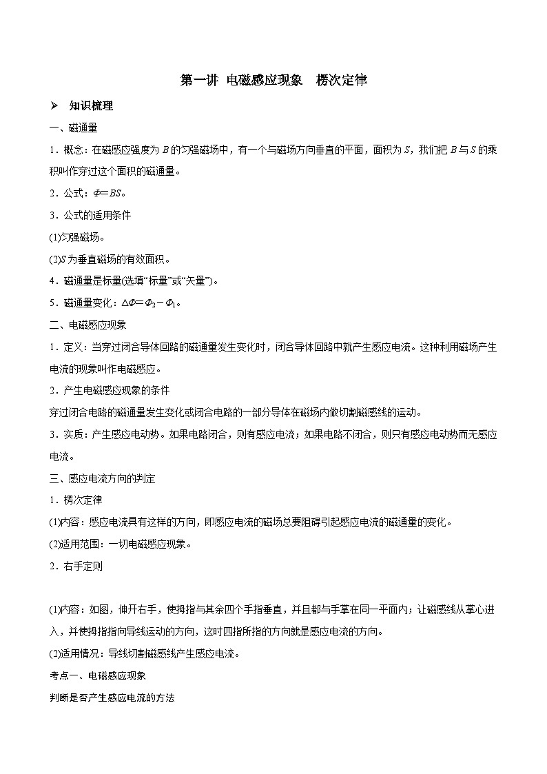 高三物理一轮复习精讲精练第一讲电磁感应现象楞次定律(原卷版+解析)第1页