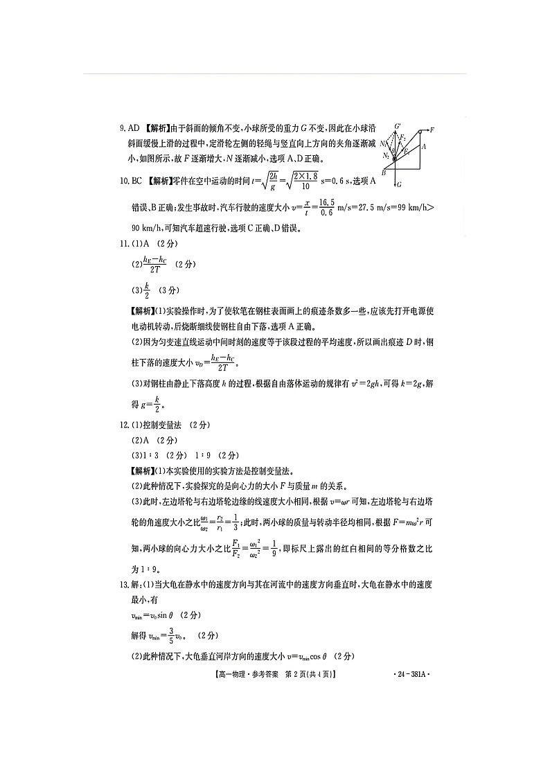 高一物理参考答案第2页