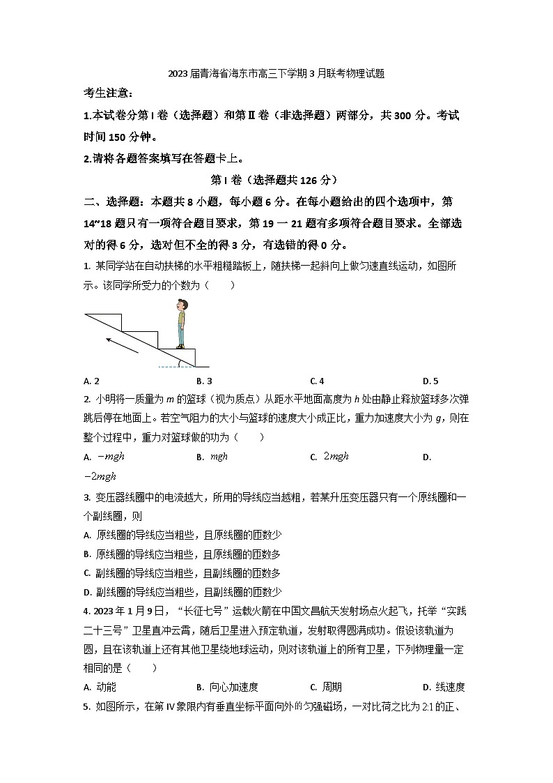 2023届青海省海东市高三下学期3月联考物理试题（Word版）01