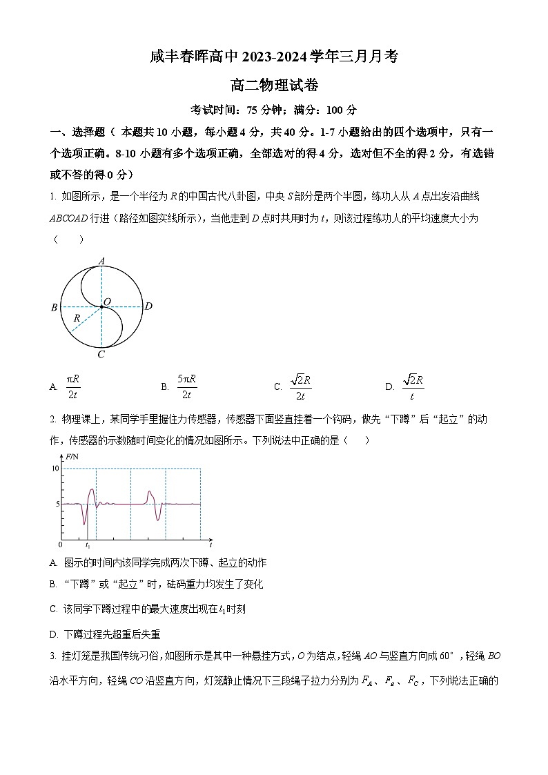 精品解析：湖北省恩施州咸丰春晖高级中学2023-2024学年高二下学期第一次月考物理试题（原卷版）第1页