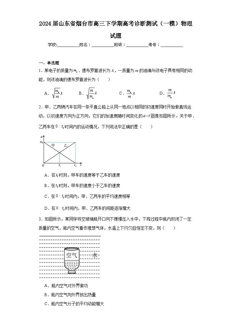 2024届山东省烟台市高三下学期高考诊断测试（一模）物理试题及答案01