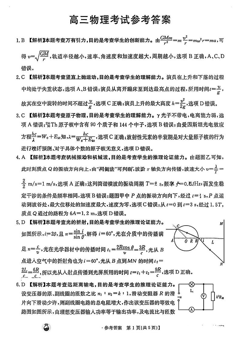 金太阳百万物理试题答案第1页