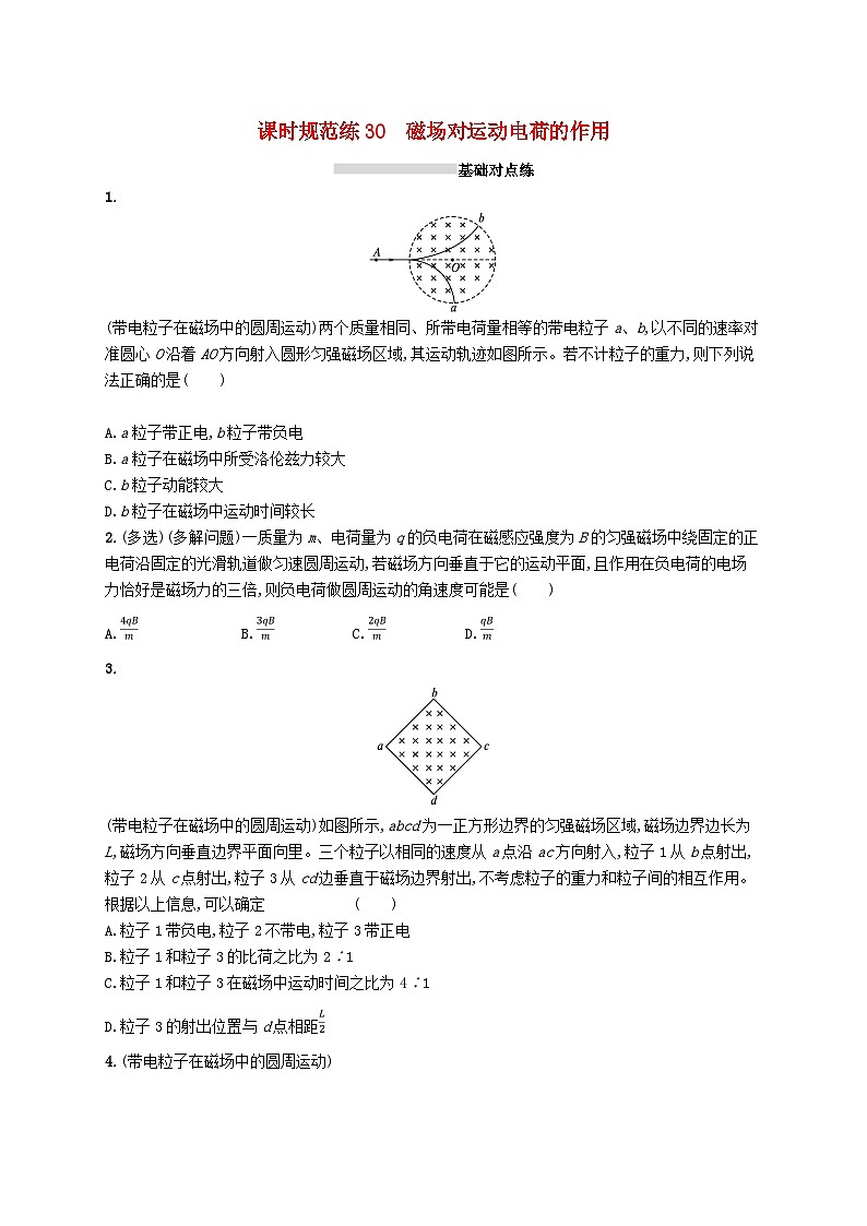 2025届高考物理一轮复习专项练习课时规范练30磁吃运动电荷的作用第1页