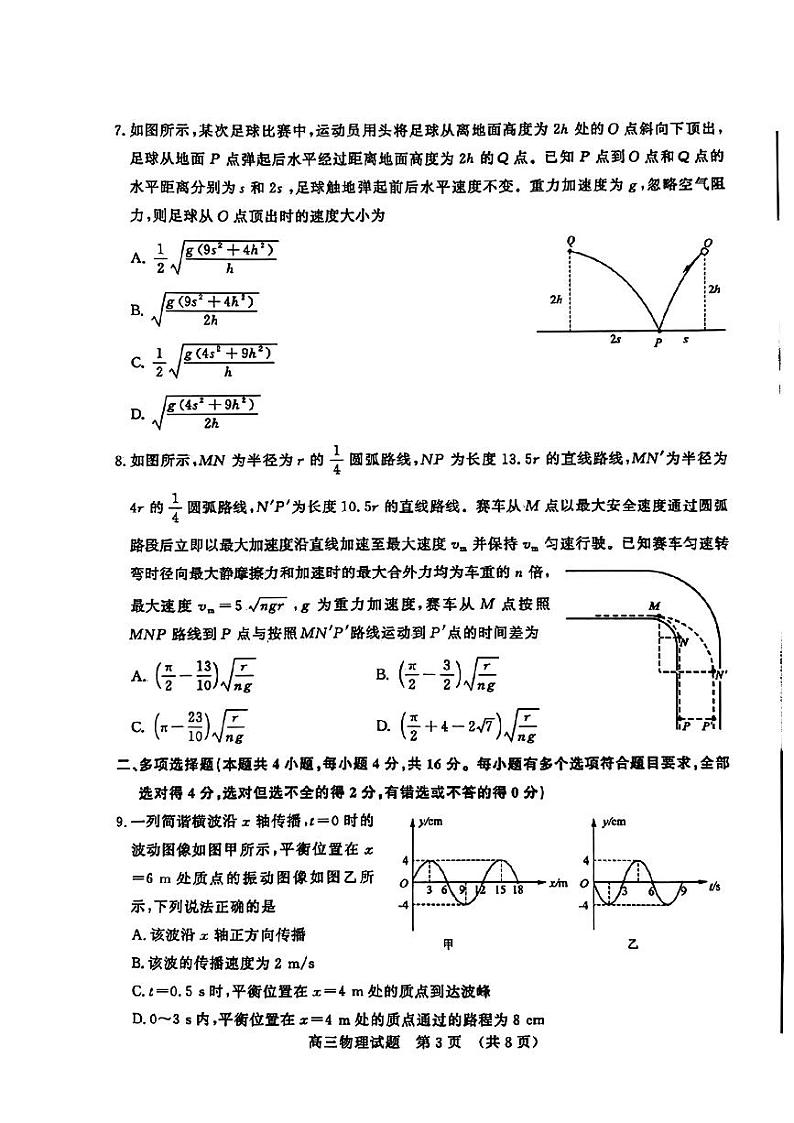 扫描件_2024年3月济南市高三模拟考试(物理)第3页