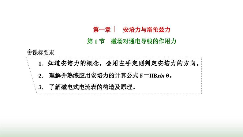 人教版高中物理选择性必修第二册第一章安培力与洛伦兹力第一节磁场对通电导线的作用力课件第1页