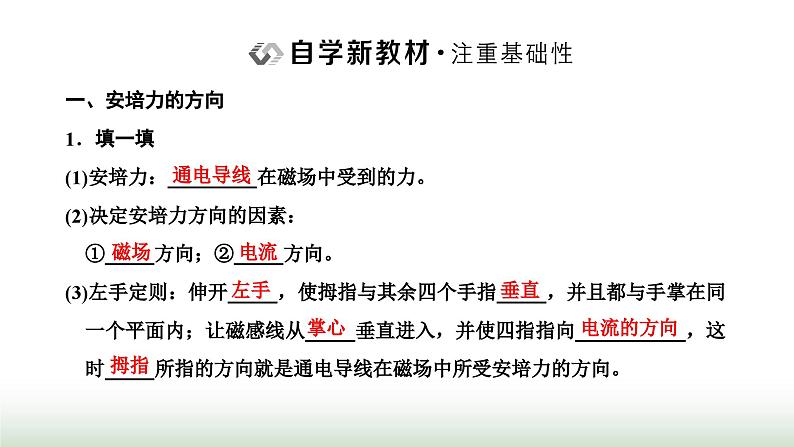 人教版高中物理选择性必修第二册第一章安培力与洛伦兹力第一节磁场对通电导线的作用力课件第2页