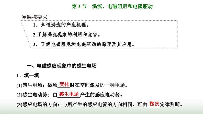 人教版高中物理选择性必修第二册第二章电磁感应第三节涡流、电磁阻尼和电磁驱动课件第1页