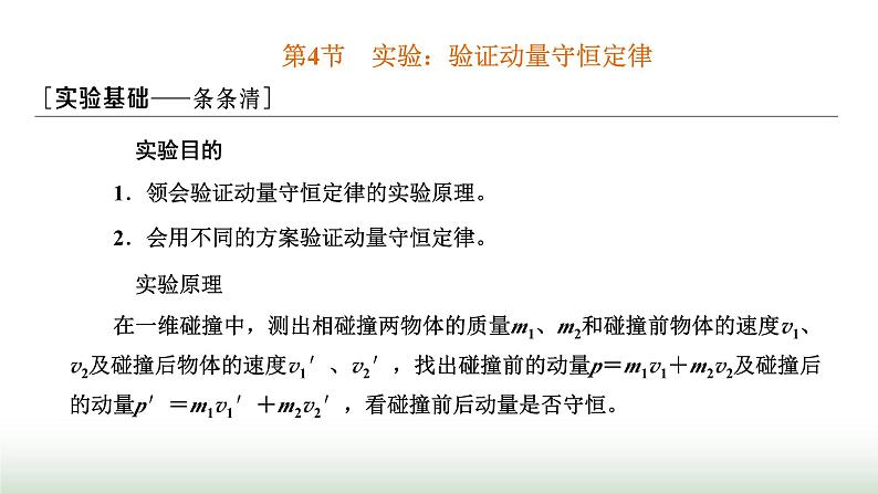 人教版高中物理选择性必修第一册第一章动量守恒定律第四节实验：验证动量守恒定律课件01