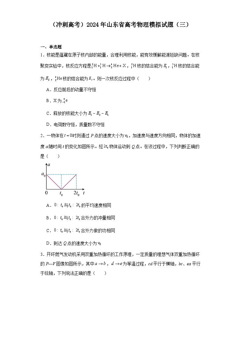 （冲刺高考）2024年山东省高考物理模拟试题（三）第1页