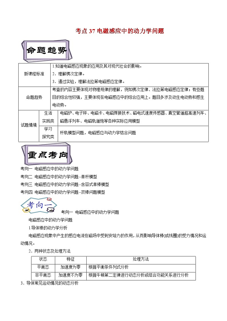 高考物理一轮复习11.3电磁感应--电磁感应中的动力学问题-(原卷版+解析)第1页