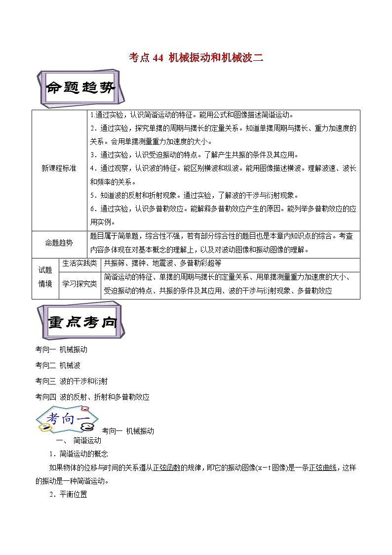 高考物理一轮复习14.1机械振动和机械波一(原卷版+解析)01