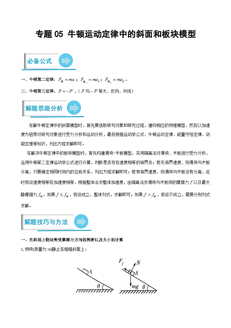 高考物理分题型多维刷题练专题05牛顿运动定律中的斜面和板块模型(原卷版+解析)第1页