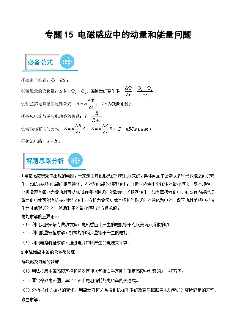 高考物理分题型多维刷题练专题15电磁感应中的动量和能量问题(原卷版+解析)01