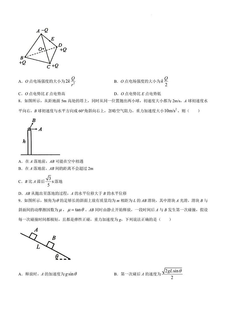 2024届湖南省岳阳市高三下学期教学质量监测（二模）物理试卷第3页