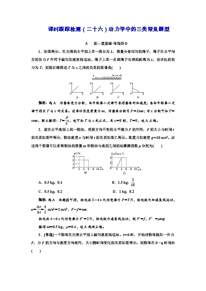 粤教版高中物理必修第一册课时跟踪检测（二十六）动力学中的三类常见题型含答案第1页