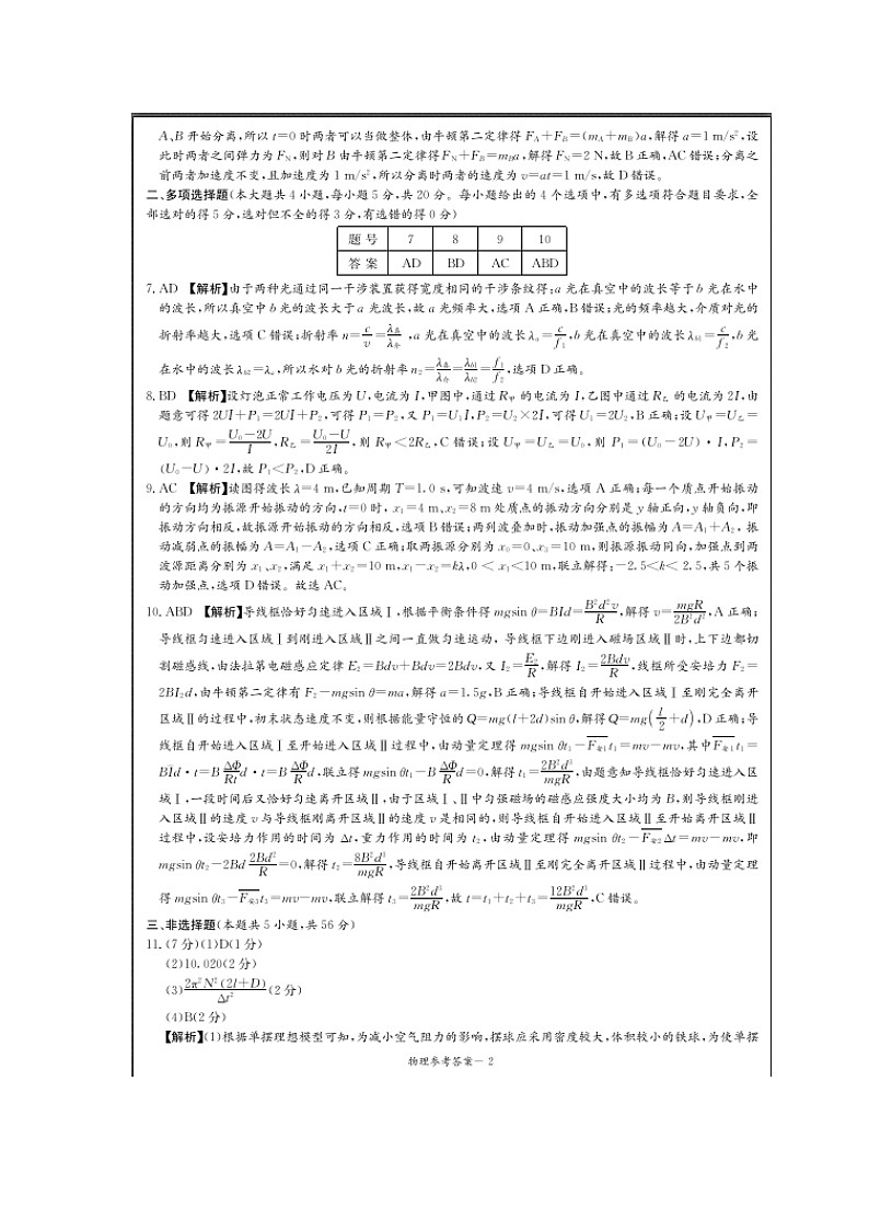 娄底市2024届高考仿真模拟物理试题答案第2页