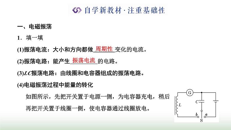 粤教版高中物理选择性必修第二册第四章电磁振荡与电磁波第一、二节电磁振荡麦克斯韦电磁场理论课件第3页