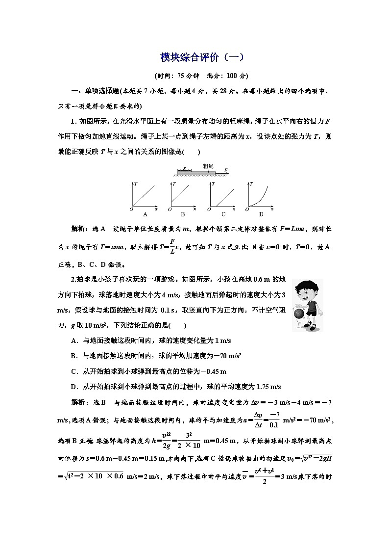 人教版高中物理必修第一册模块综合检测（一）含答案01