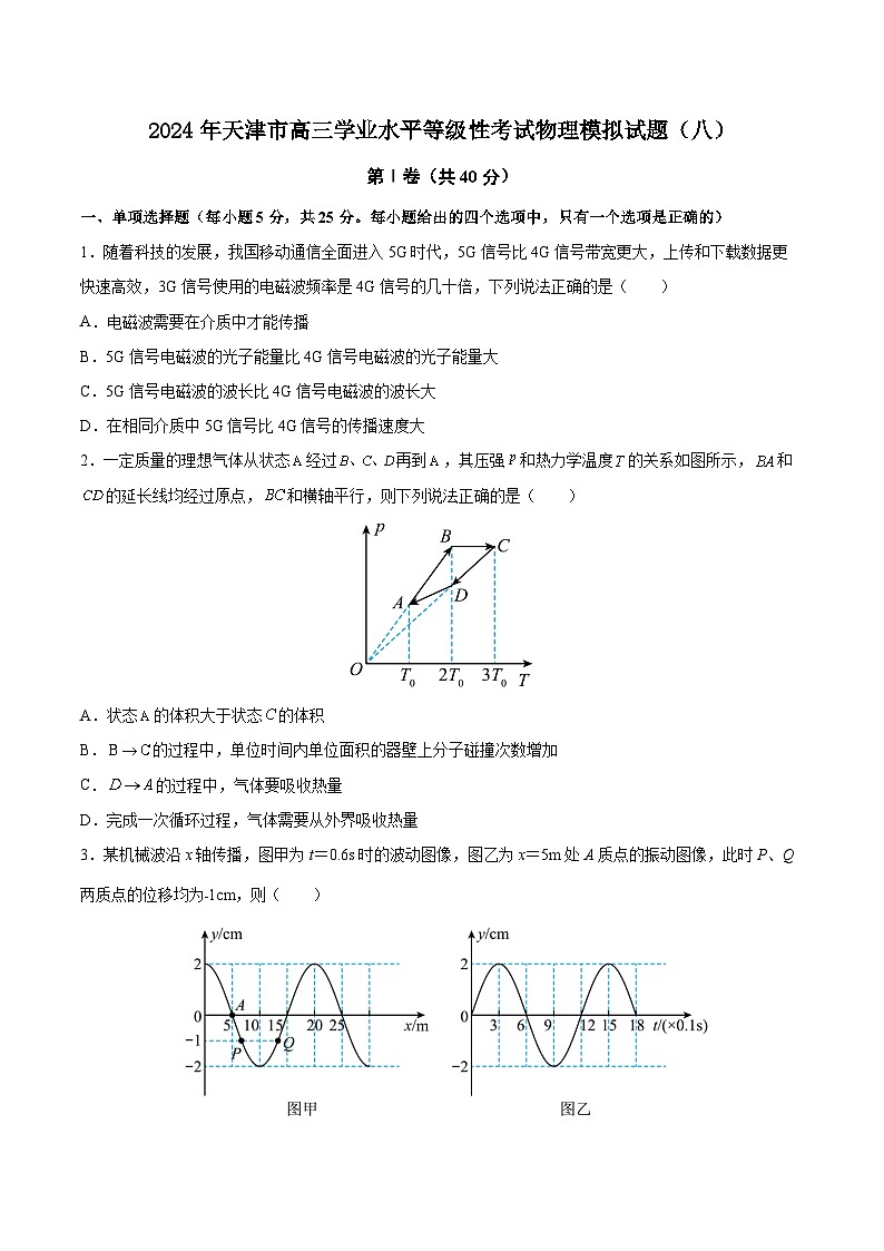 2024届天津市高三学业水平等级性考试物理模拟试题（八）第1页