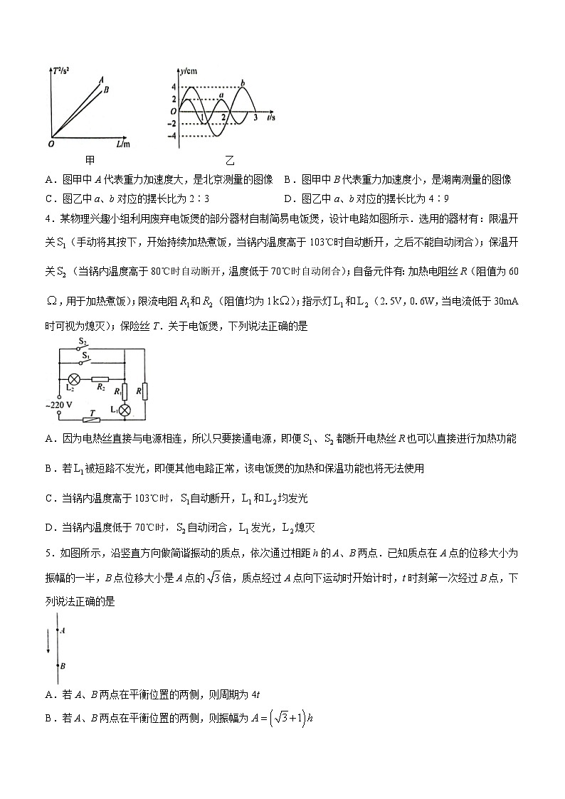 2024湖南省天壹名校联盟高二下学期3月联考物理试题含解析02