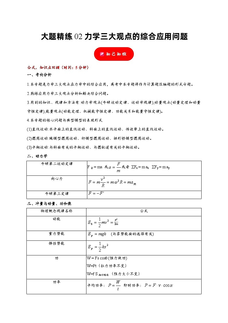 大题精练02 力学三大观点的综合应用问题——2024年高考物理题型突破限时精练01