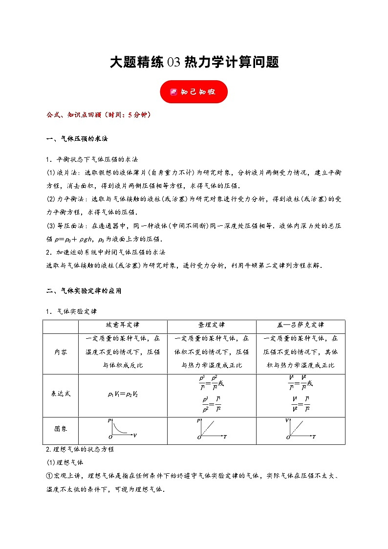 大题精练03 热力学计算问题——2024年高考物理题型突破限时精练01