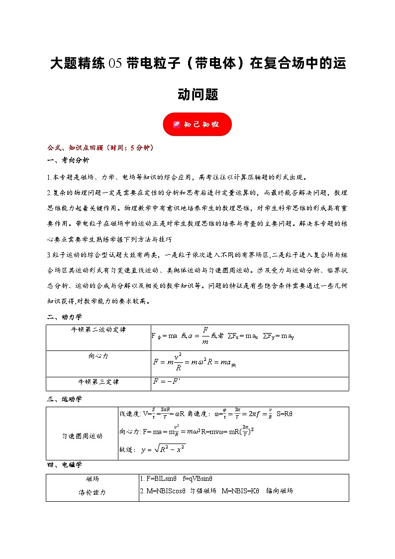 大题精练05 带电粒子（带电体）在复合场中的运动问题——2024年高考物理题型突破限时精练01