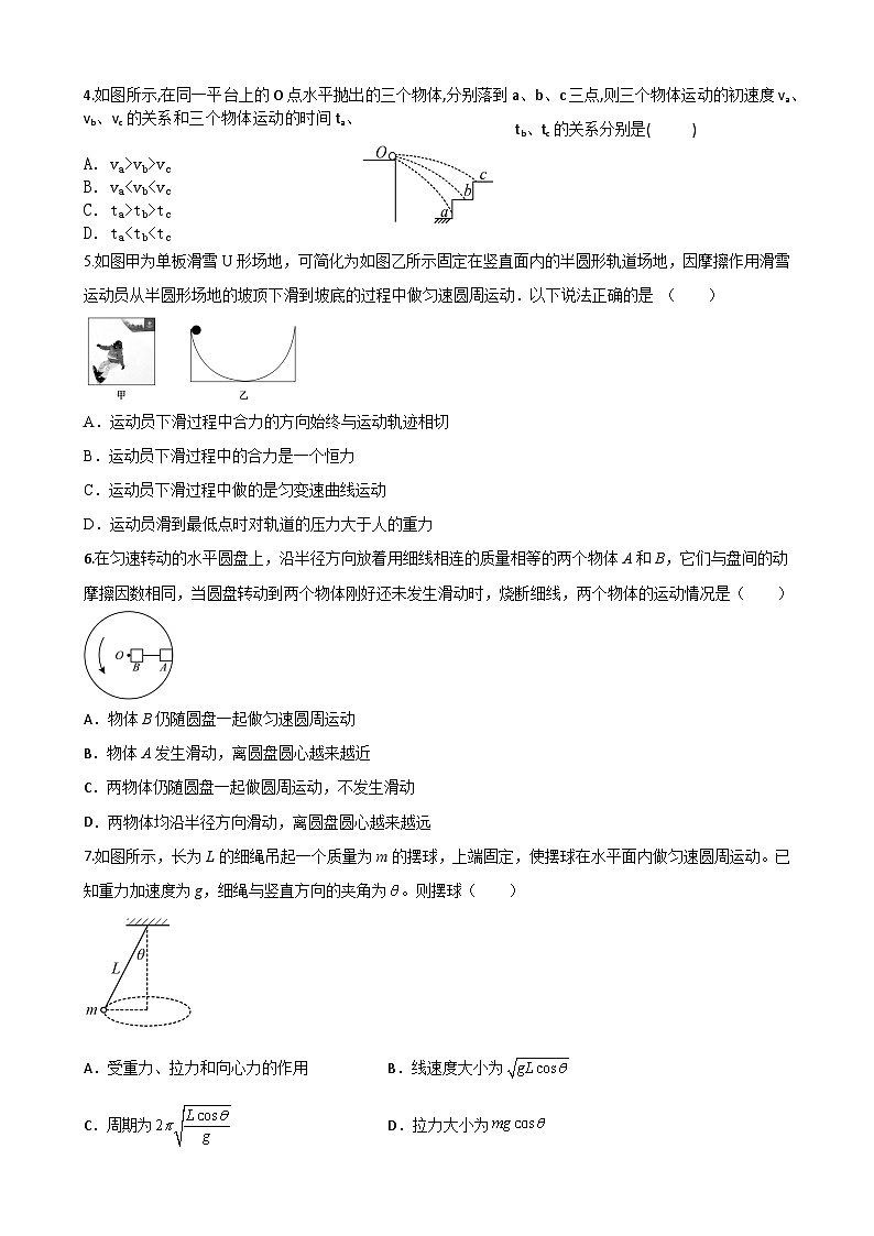 陕西省西安市蓝田县西安市田家炳中学大学区联考2023-2024学年高一下学期4月月考物理试题02