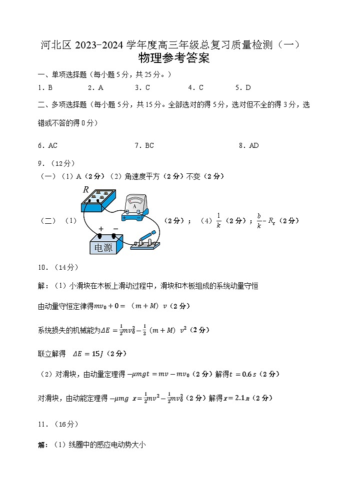 2024学年高三一模物理参考答案第1页