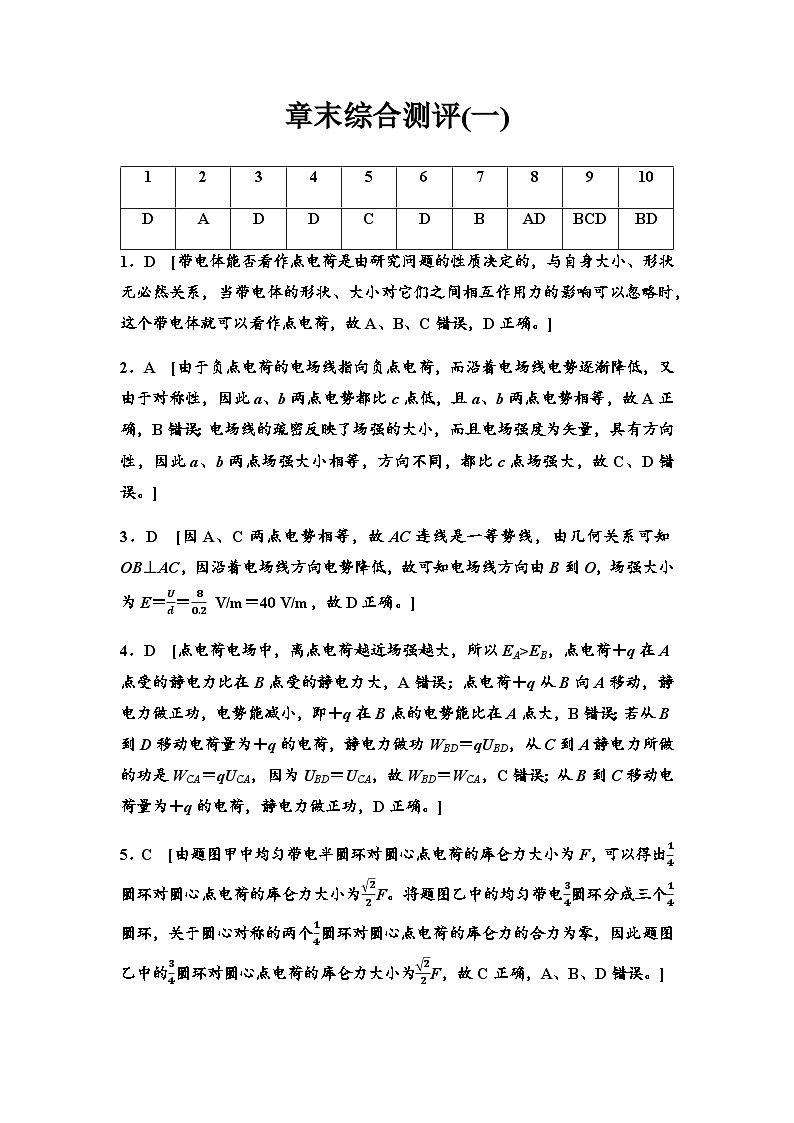 粤教版高中物理必修第三册章末综合测试1静电场的描述含答案01