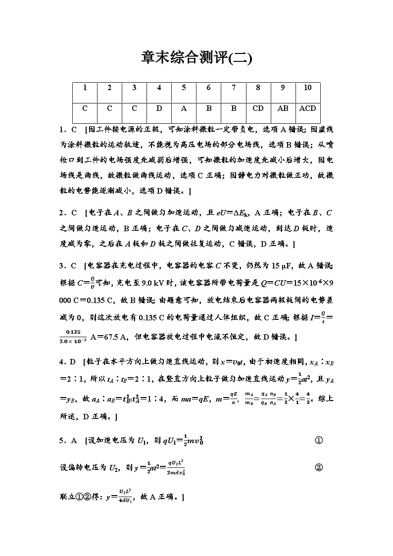 粤教版高中物理必修第三册章末综合测试2静电场的应用含答案01