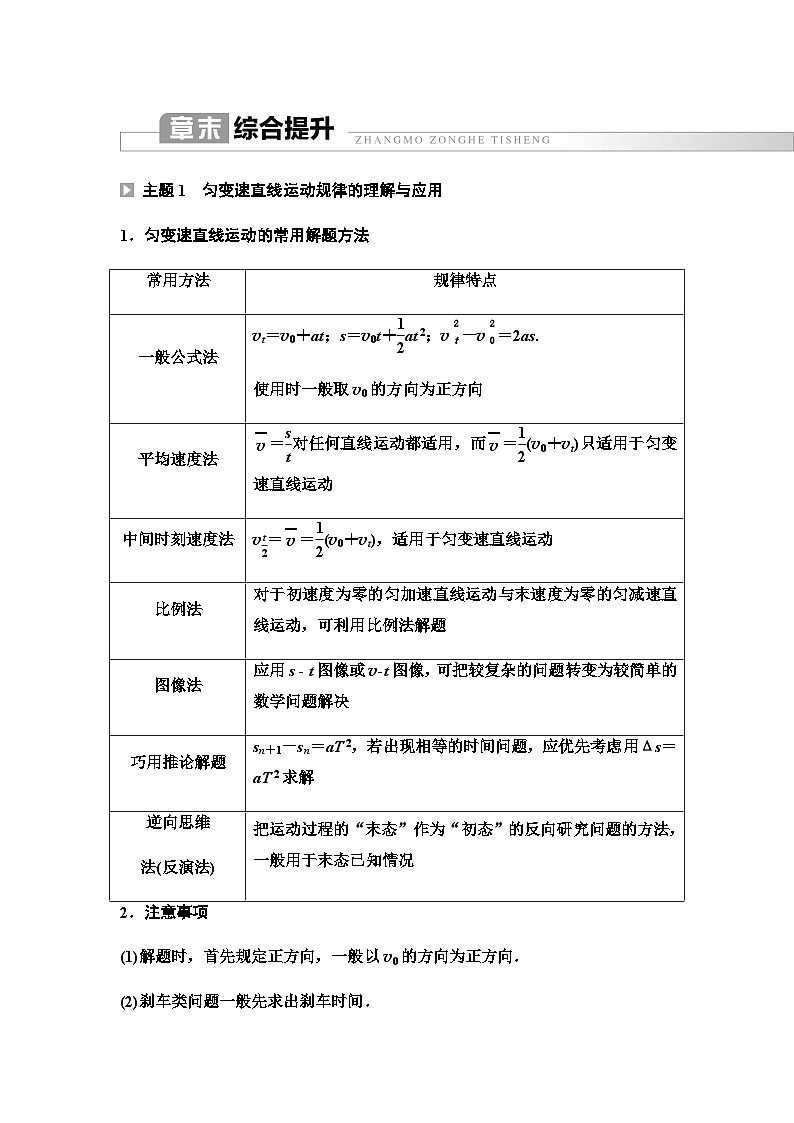 粤教版高中物理必修第一册第2章章末综合提升课件+学案01