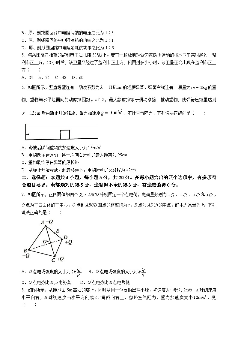 2024届湖南省岳阳市高三下学期教学质量监测（二）物理试题 Word版第2页