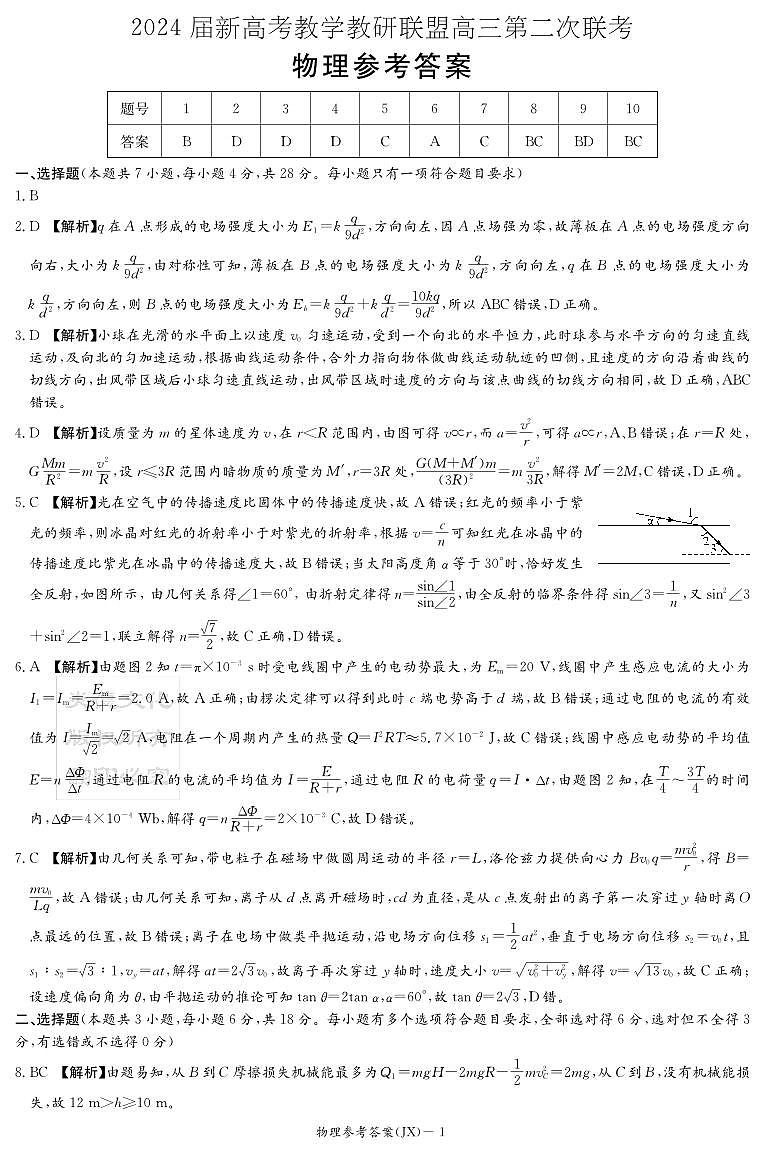2024届湖南新高考教学教研联盟（暨长郡十八校）高三第二次联考物理试题01