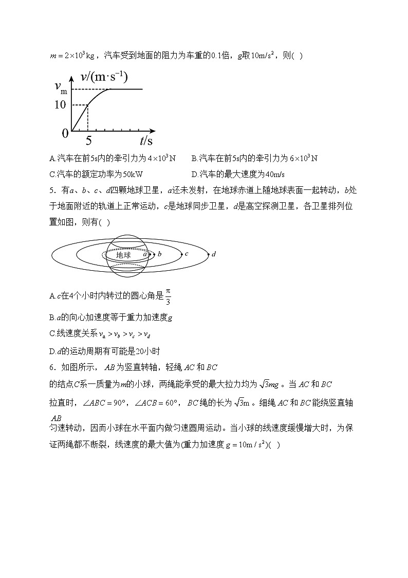 湖南省邵阳市邵东市第一中学2022-2023学年高一下学期4月期中物理试卷(含答案)02