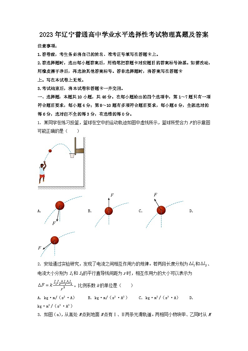 2023年辽宁普通高中学业水平选择性考试物理真题及答案第1页