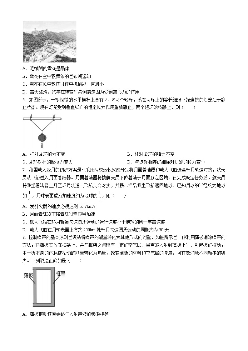 浙江省台州市2024届高三下学期4月二模物理试卷（Word版附答案）02