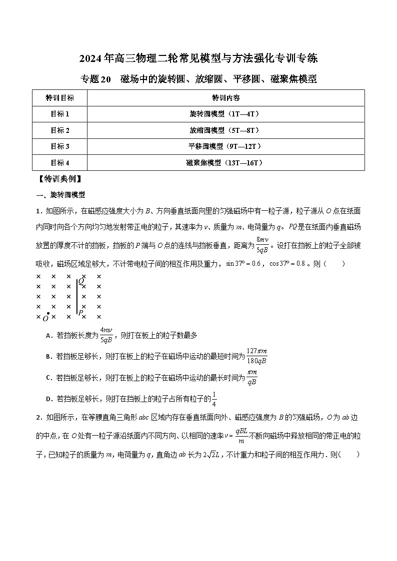 2024年 高三二轮专题复习 专题20  磁场中的旋转圆、放缩圆、平移圆、磁聚焦模型-01