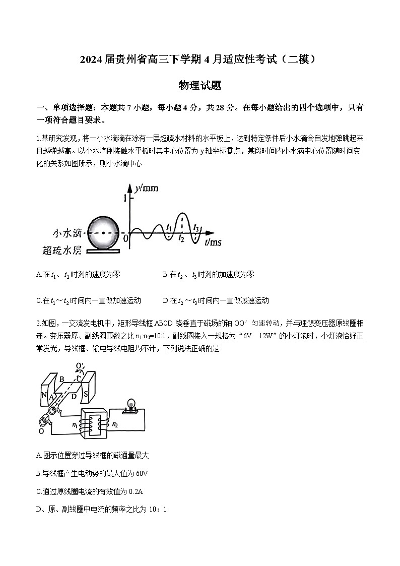 2024届贵州省高三下学期4月适应性考试（二模）物理试题（Word版）01
