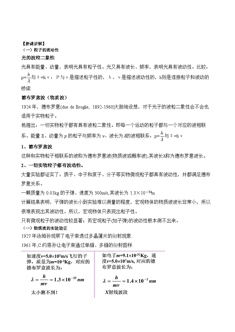 4.5粒子的波动性和量子力学的建立教案-2023-2024学年高二下学期物理人教版（2019）选择性必修第三册02