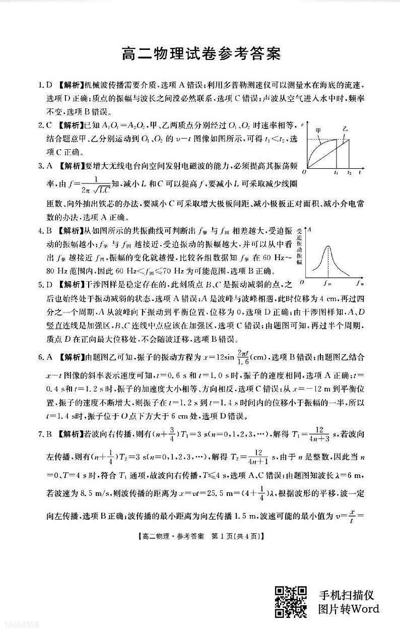 吉林省白山市抚松县第一中学2023-2024学年高二下学期4月月考物理试题01