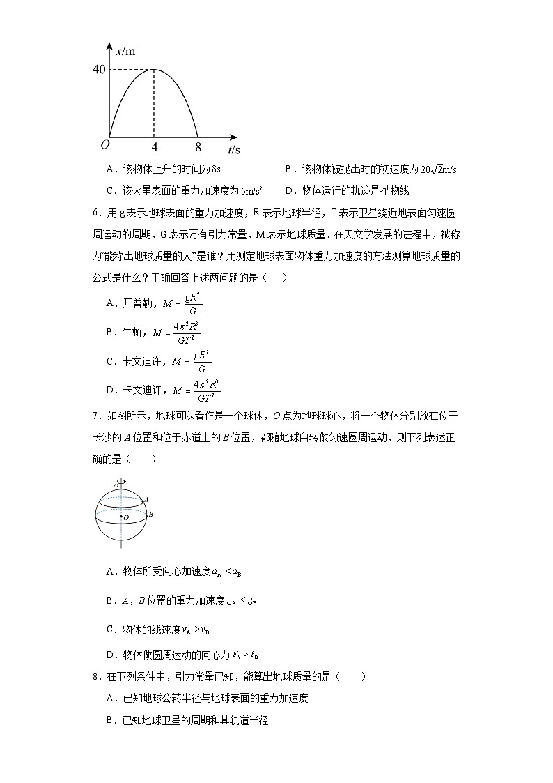 7.3万有引力理论的成就-2023-2024学年高一下学期物理人教版（2019）必修第二册（基础卷）02