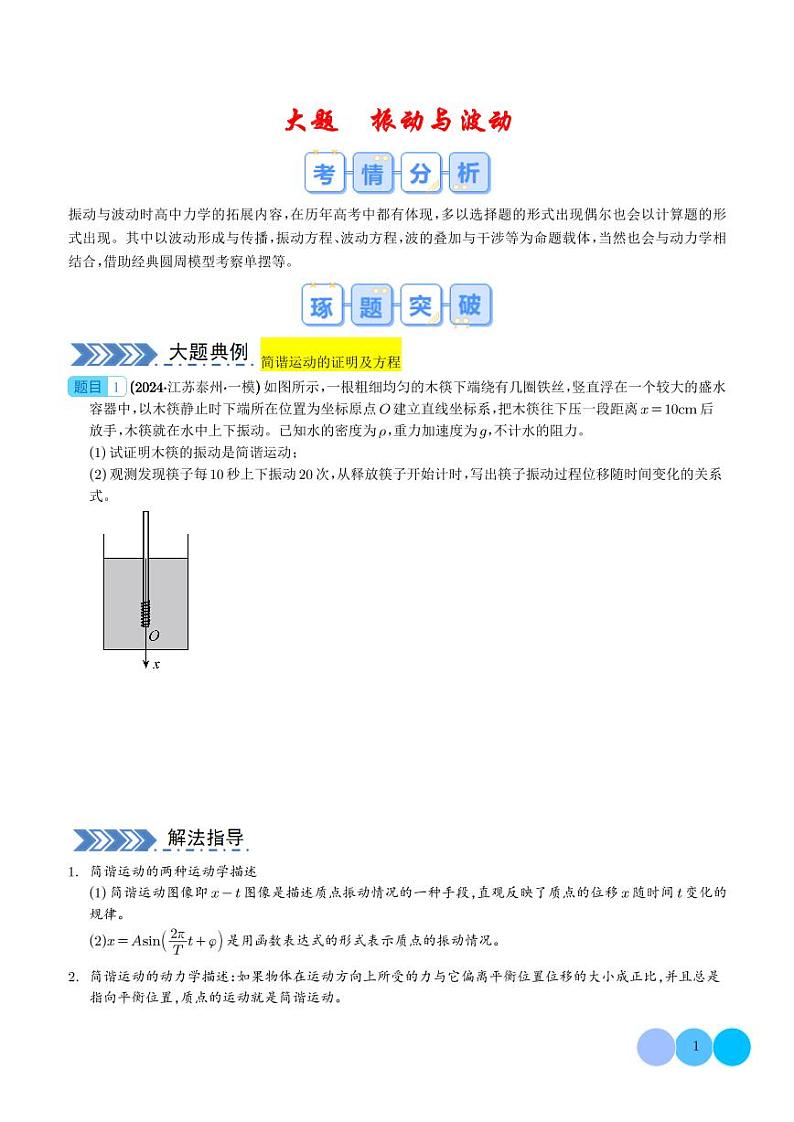 振动与波动--2024年高考物理大题突破01